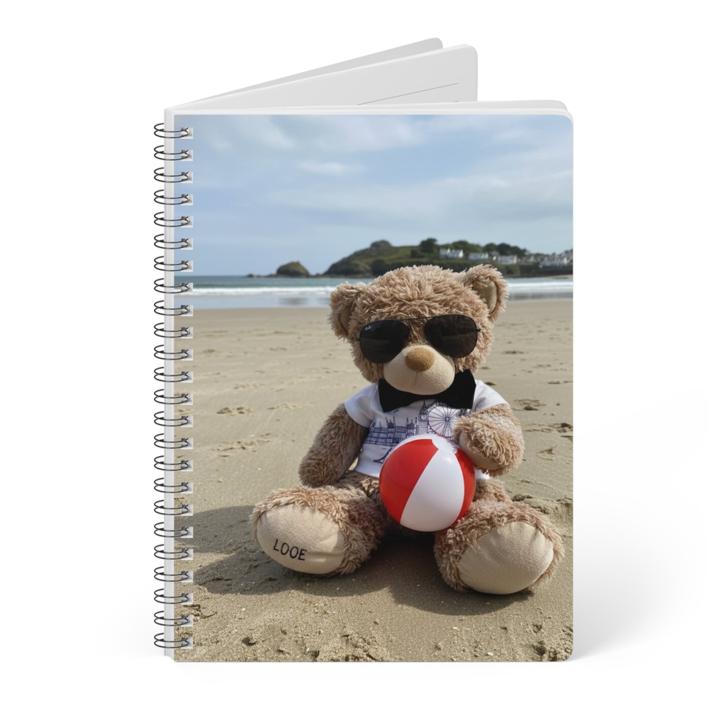 Teddy On tour Candy Bear at Looe Beach Softcover Notebook, A5