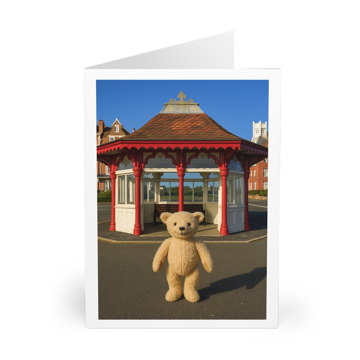 Teddy On Tour – Bexhill Shelter Greeting Cards (5 Pack)
