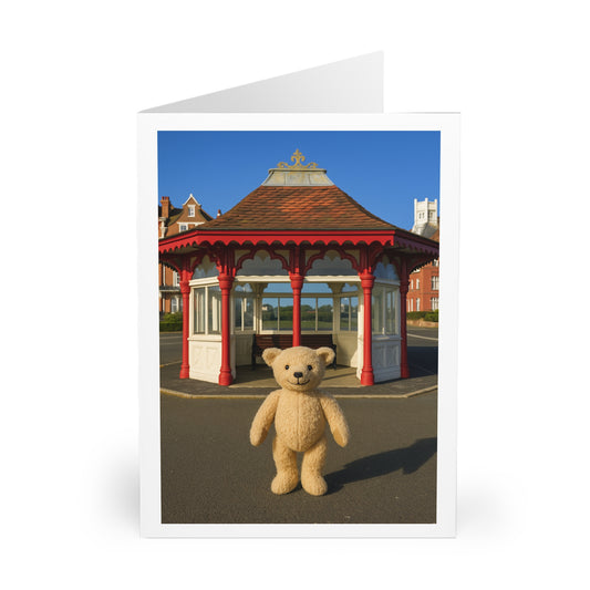 Teddy On Tour – Bexhill Shelter Greeting Cards (5 Pack)
